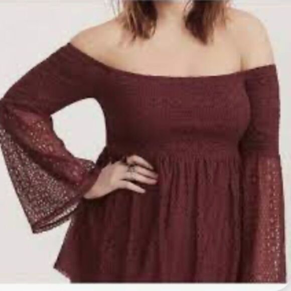 Torrid Off Shoulder Burgundy Lace Top Blouse Sz 2X - Picture 1 of 4